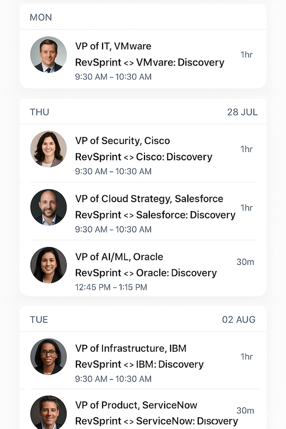 Calendar full of ICP discovery calls — RevSprint results